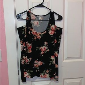 floral cut out shoulders long sleeve shirt